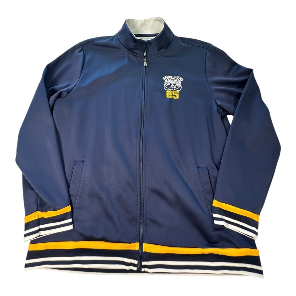 Club Room Mens XL Track Jacket Full Zip Bulldog Logo Navy Blue‎ Gold White